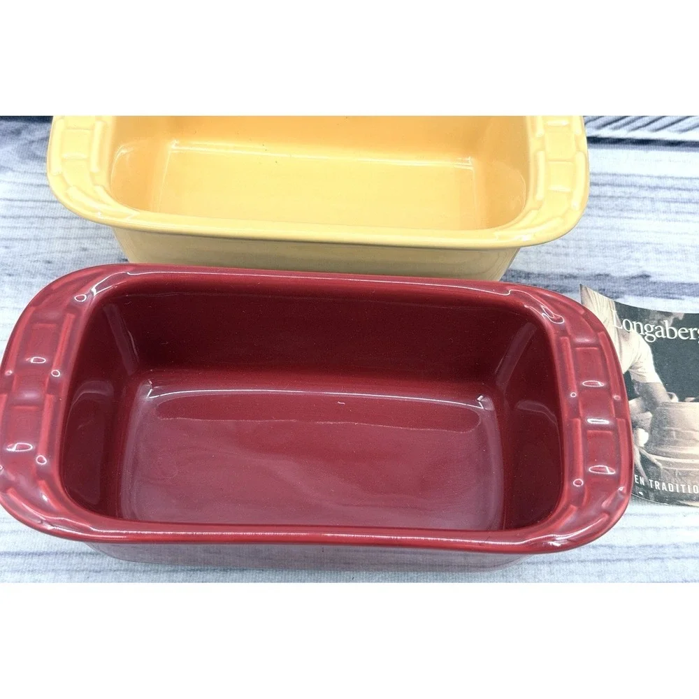 2 LONGABERGER POTTERY WOVEN TRADITIONS MINI LOAF PANS - BUTTERNUT / PAPRIKA